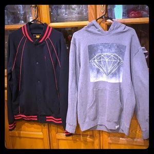 Diamond undftd sz L mens hoodie + varsity jacket